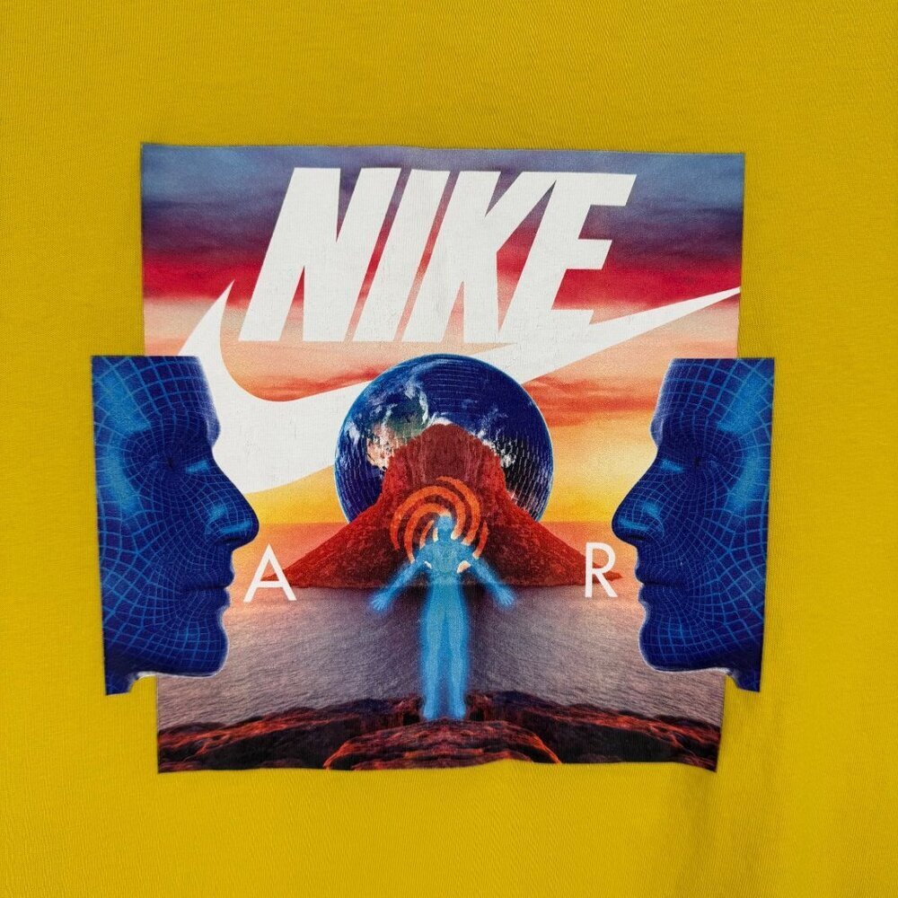 Nike Mens Festival Photo Tee Size M Yellow Mind Eye Air Swoosh Futura Logo EUC